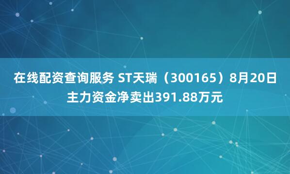 在线配资查询服务 ST天瑞（300165）8月20日主力资金净卖出391.88万元